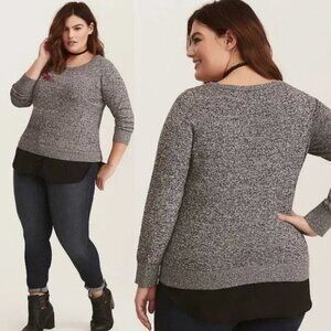 Torrid Black White Marled Rose‎ Embroidered Sweater Size Large Pullover Knit 00